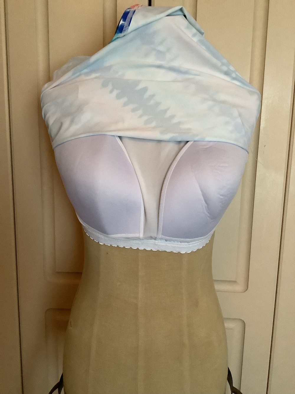 Lands End Tankini Swim Top-Orange Aqua Blue White Diagonal-High Neck-12P-NWOT - Picture 5 of 8